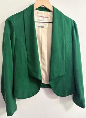 Cartonnier Anthropologie Green Open Front Blazer Jacket Tailored Workwear Size 2